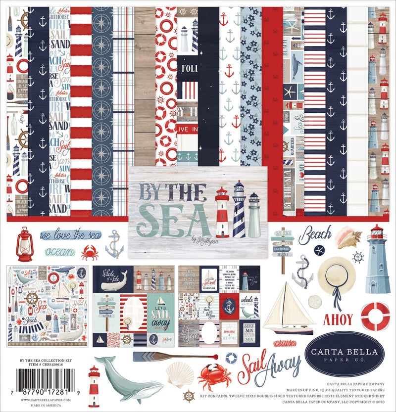 Echo Park Paper Carta Bella Paper Company By The Sea Collection Kit paper red blue navy teal cream 12x12Inch - Image 2