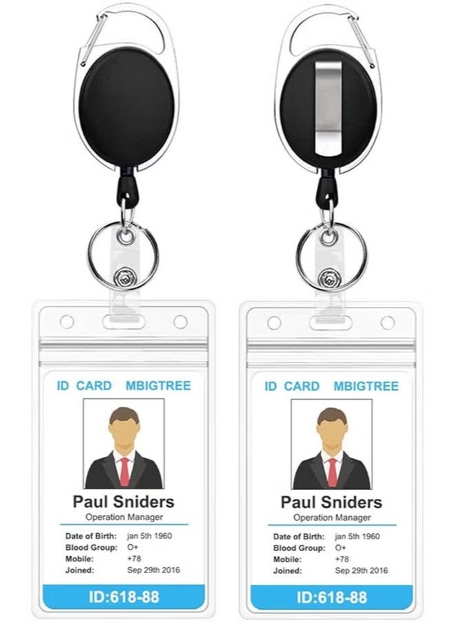 2 Pack ID Badge Holder with Clip Badge Reels Retractable Id Card Vertical Lanyard Holder - Image 1