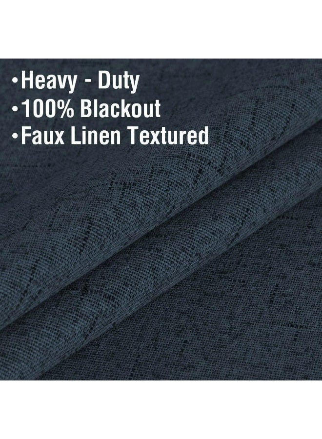 H.VERSAILTEX Linen Blackout Curtains 84 Inches Long 100% Absolutely Blackout Thermal Insulated Textured Linen Look Curtain Draperies Anti-Rust Grommet, Energy Saving with White Liner, 2 Panels, Navy - Image 1