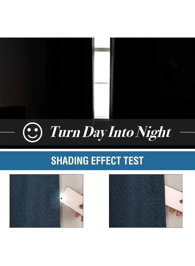 H.VERSAILTEX Linen Blackout Curtains 84 Inches Long 100% Absolutely Blackout Thermal Insulated Textured Linen Look Curtain Draperies Anti-Rust Grommet, Energy Saving with White Liner, 2 Panels, Navy - Image 5
