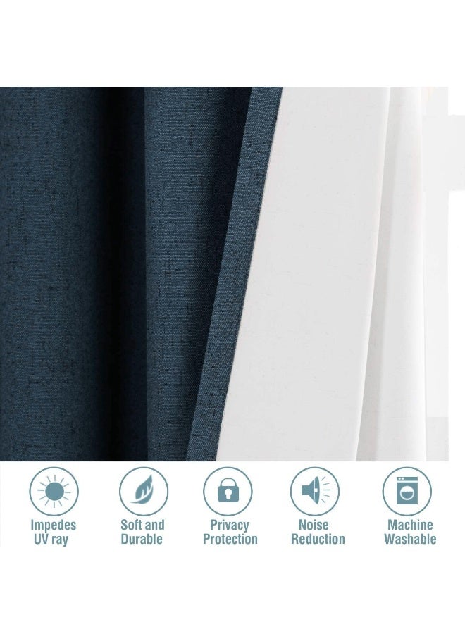 H.VERSAILTEX Linen Blackout Curtains 84 Inches Long 100% Absolutely Blackout Thermal Insulated Textured Linen Look Curtain Draperies Anti-Rust Grommet, Energy Saving with White Liner, 2 Panels, Navy - Image 2