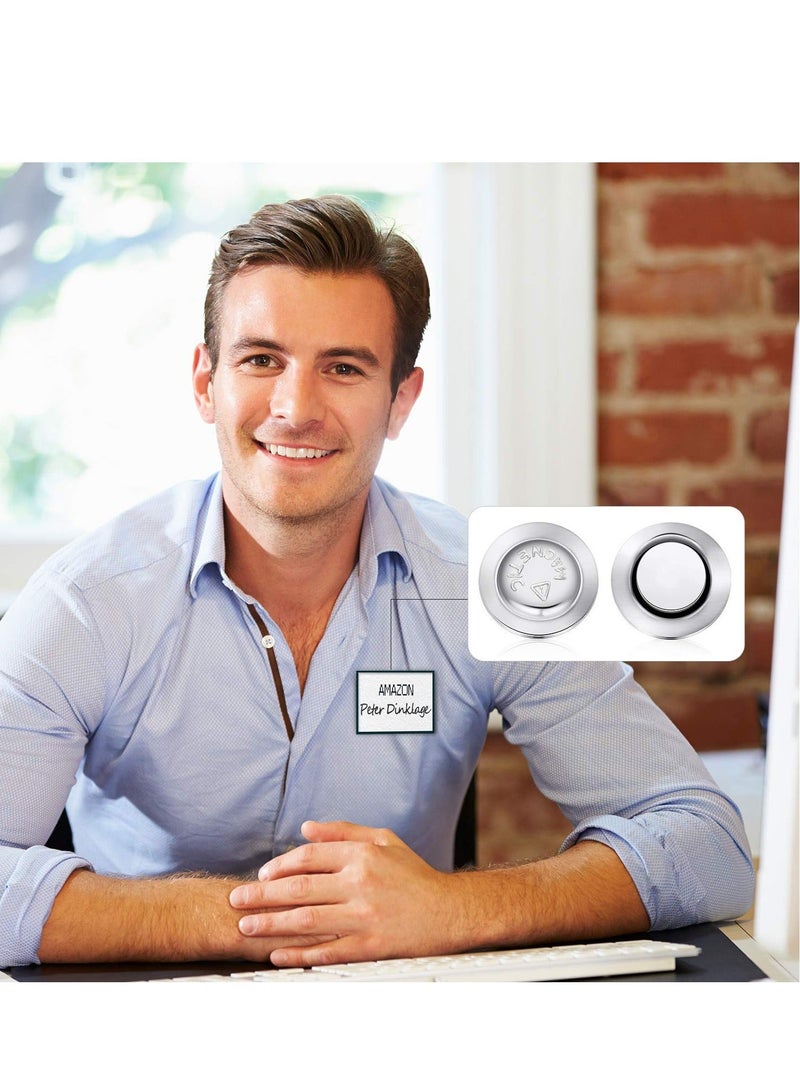 Generic Magnetic Name Badge Holders - 50 Pcs Round Name Badge Magnets - Adhesive Name Tag Holders - ID Badge Holders Magnet Tags with Adhesive Sides (Sliver) - Image 4