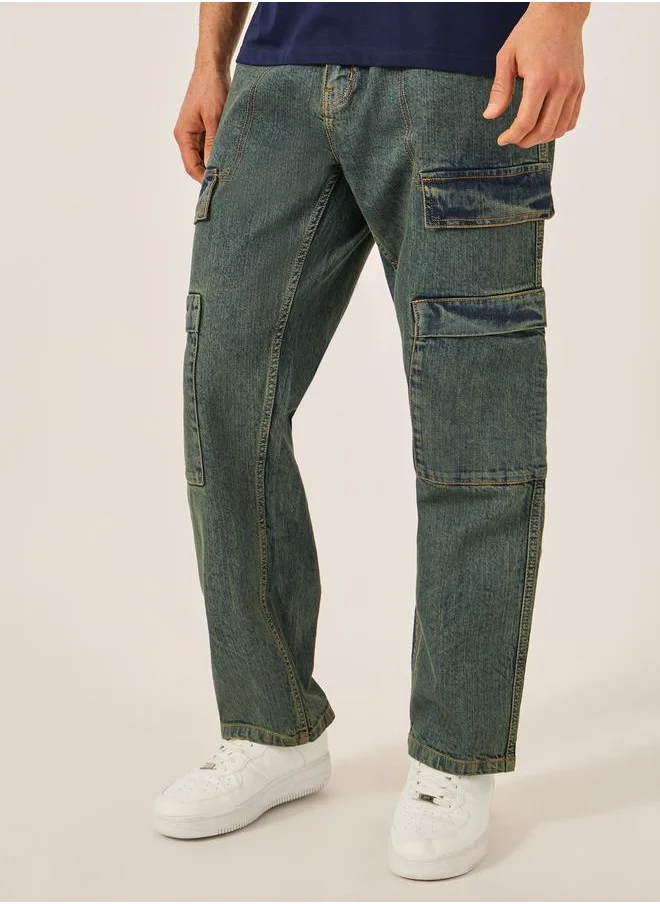 ستايلي Mid Rise Cargo Carpenter Fit Jeans