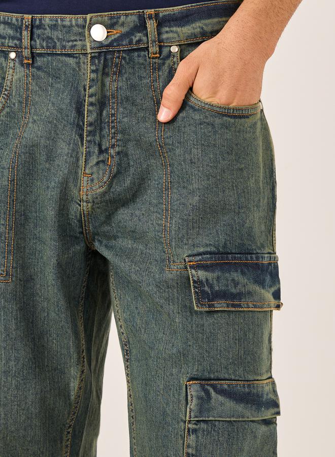 Styli Mid Rise Cargo Carpenter Fit Jeans  - Image 3