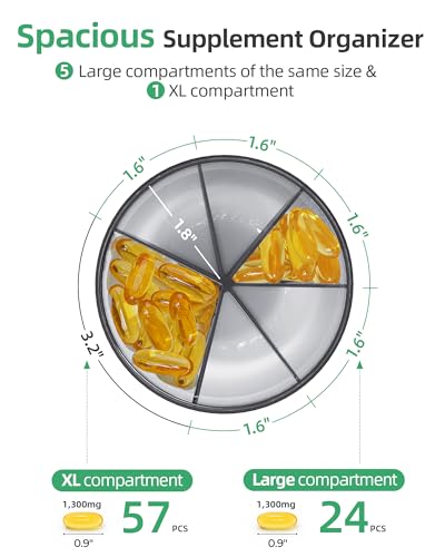 PULIV Large Pill Bottle Organizer, Supplement Organizer for Holding 6 Various Vitamins, Pill Box Case with Anti-Mixing & Wide Opening Design, Easy to Retrieve Meds, Includes 20 Pcs Stick-on Labels - Image 2