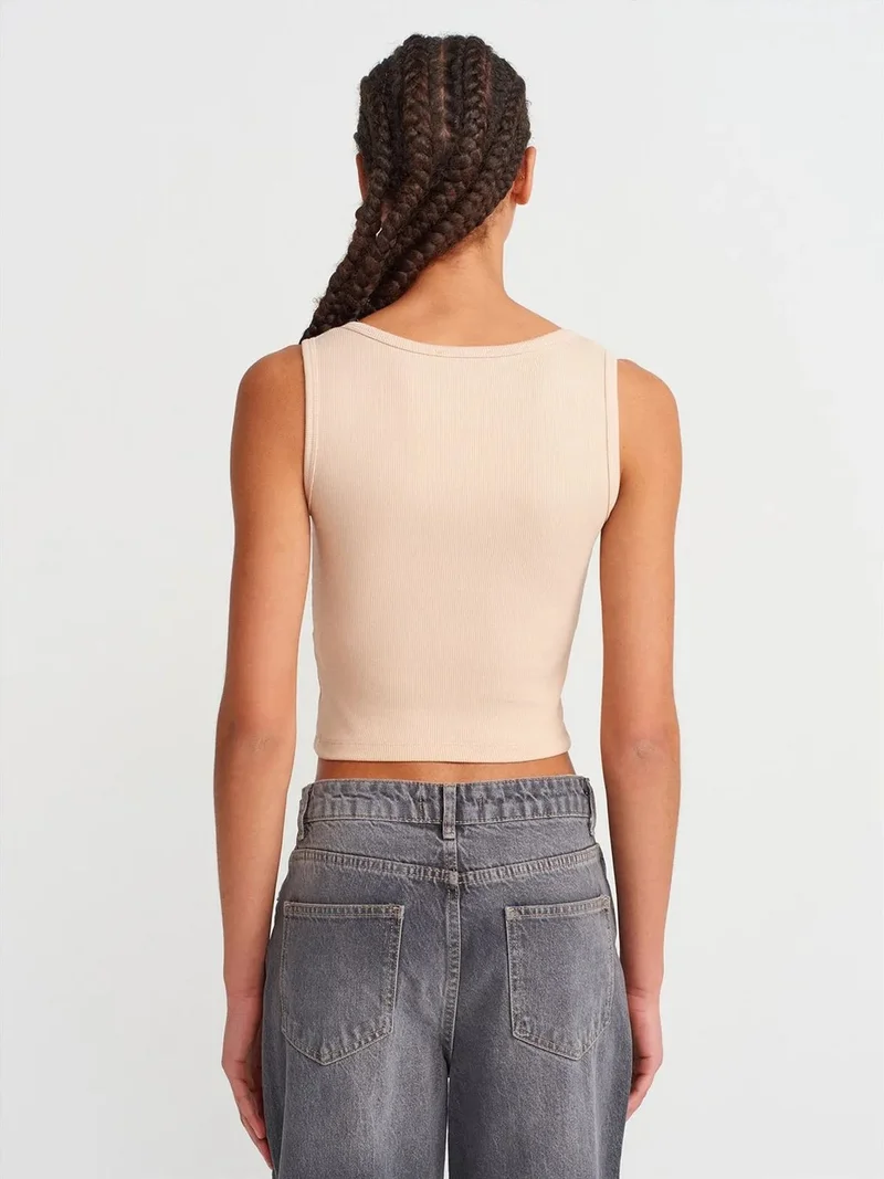 ديلفين Dilvin Women's Ribbed Crop Button-front Cami Blouse