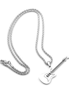 MARIO DRAFTS Stainless Steel Electric Guitar Pendant Necklace with Chain for Men's, Silver  - Image 1