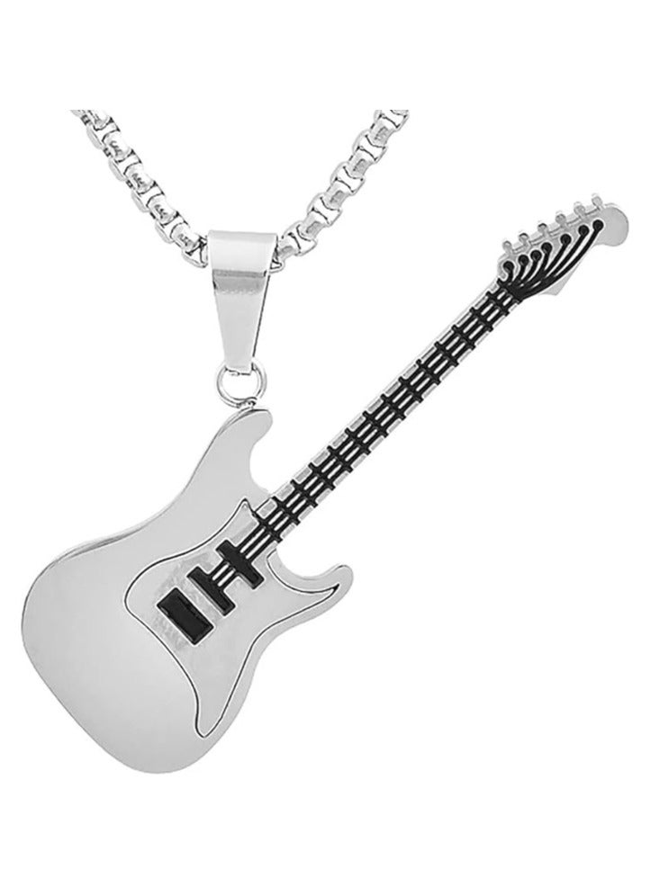 MARIO DRAFTS Stainless Steel Electric Guitar Pendant Necklace with Chain for Men's, Silver - Image 3