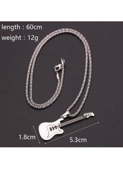 MARIO DRAFTS Stainless Steel Electric Guitar Pendant Necklace with Chain for Men's, Silver  - Image 4