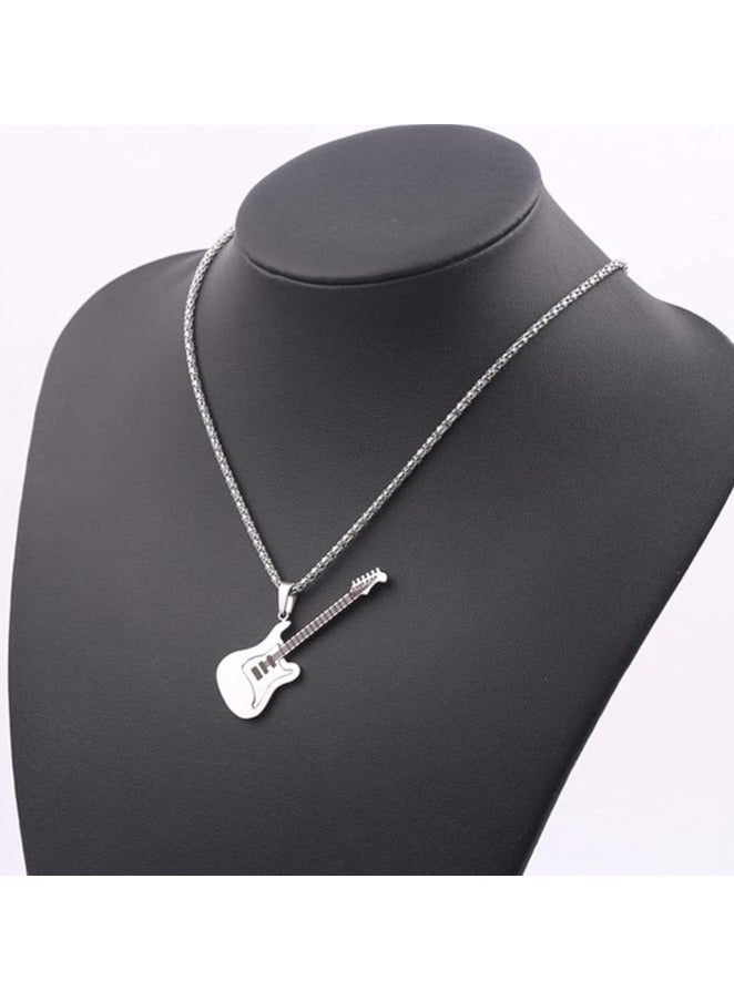 MARIO DRAFTS Stainless Steel Electric Guitar Pendant Necklace with Chain for Men's, Silver - Image 5