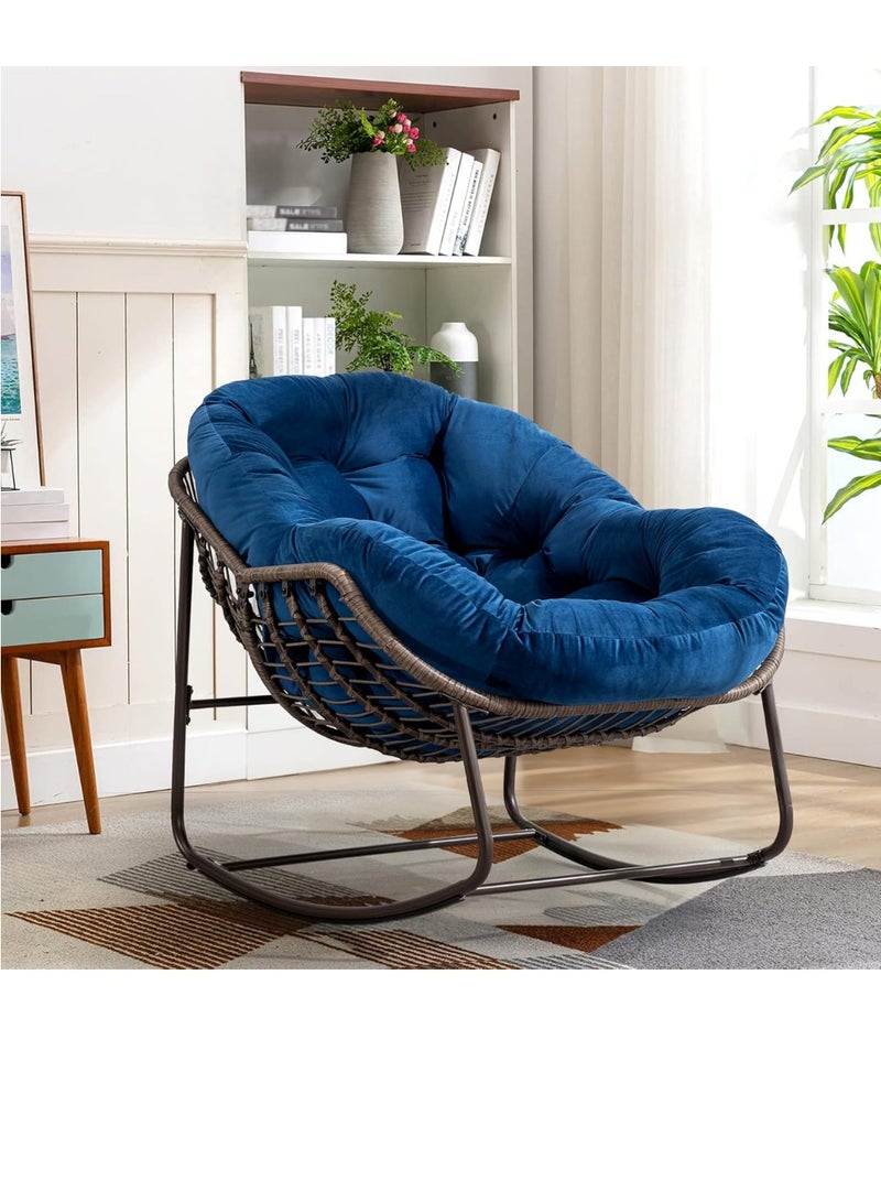 Wooden Twist Wooden Twist Indoor Outdoor Comfy Wicker Lounge Rocking Chair (Blue)  - Image 1