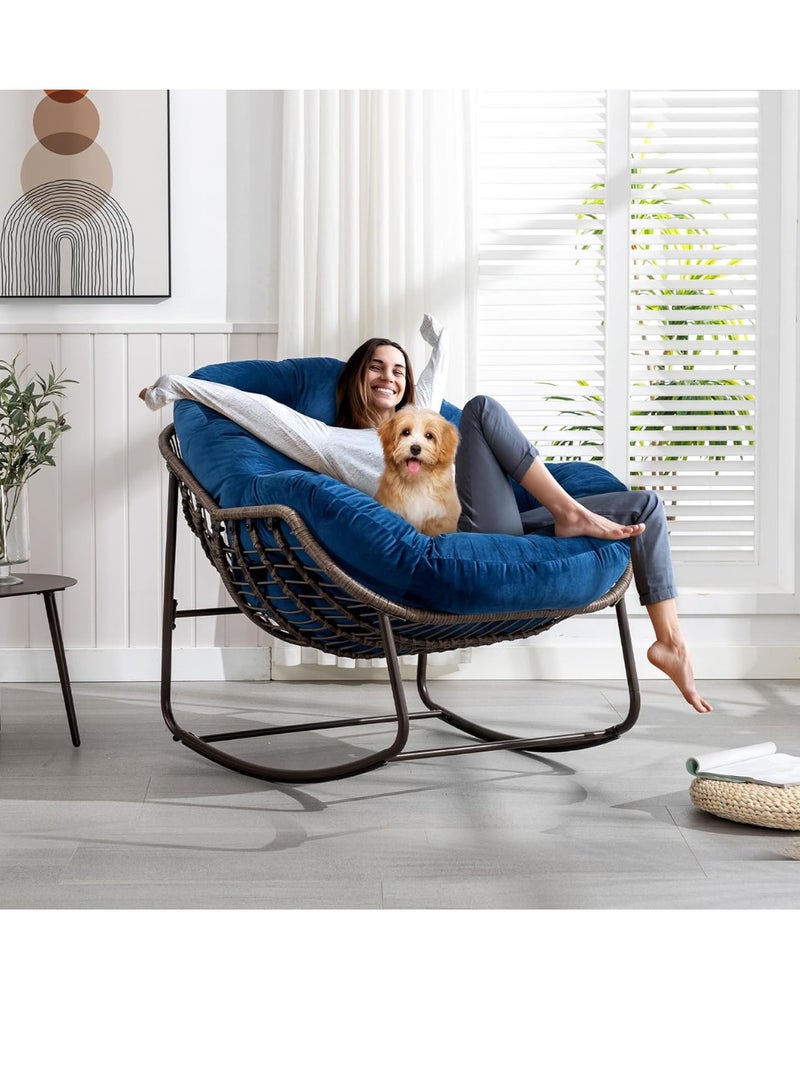 Wooden Twist Wooden Twist Indoor Outdoor Comfy Wicker Lounge Rocking Chair (Blue)  - Image 2