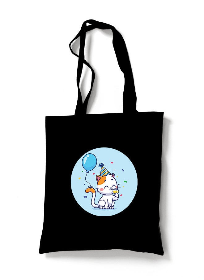 FORZA RAGAZZI - Reusable Eco Friendly Black Cotton Canvas Tote Bag/Shopping/Shoulder Bag Cute Cat Birthday - Image 1