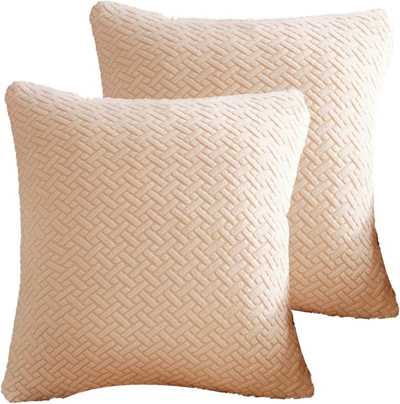 Throw Pillow Covers Couch Pillows Covers Wear-Resistant Universal Stretch for Couch Home Living Room Decor (Texture-Beige, 18" x 18" (Pack of 2))
