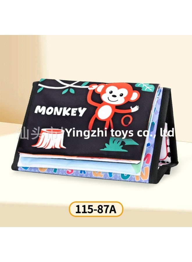 Baby Visual Stimulation Card Can't Tear Cloth Book 0-12 Months Early Education Puzzle Black And White Card Ringing Paper Toy-Colour:Forest Monkey  - Image 1