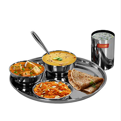 Sumeet Stainless Steel Solid Heavy Gauge Mirror Finish Dinner Set Of 18 Pcs (3 Plate, 3 Small/Halwa Plate, 6 Bowl/Wati, 3 Glass, 3 Spoon) - Image 3
