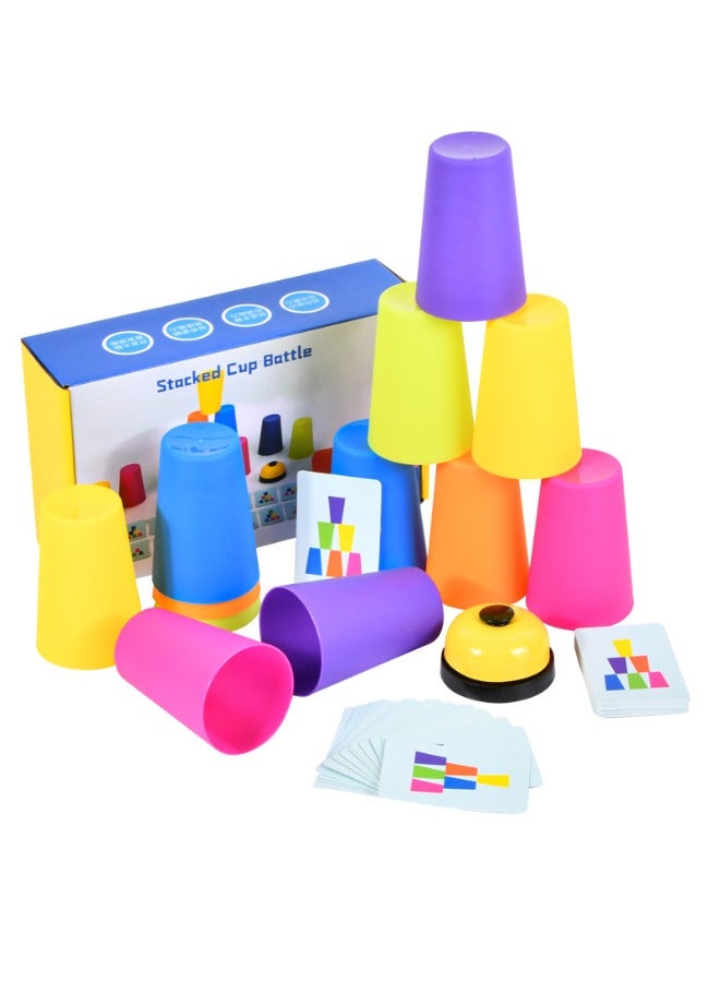 Stacking Cup Battle Toy Set with 50 Cards & Bell – Early Learning Educational Toy for Kids, Enhances Cognitive Skills, Hand-Eye Coordination & Social Interaction - Image 1