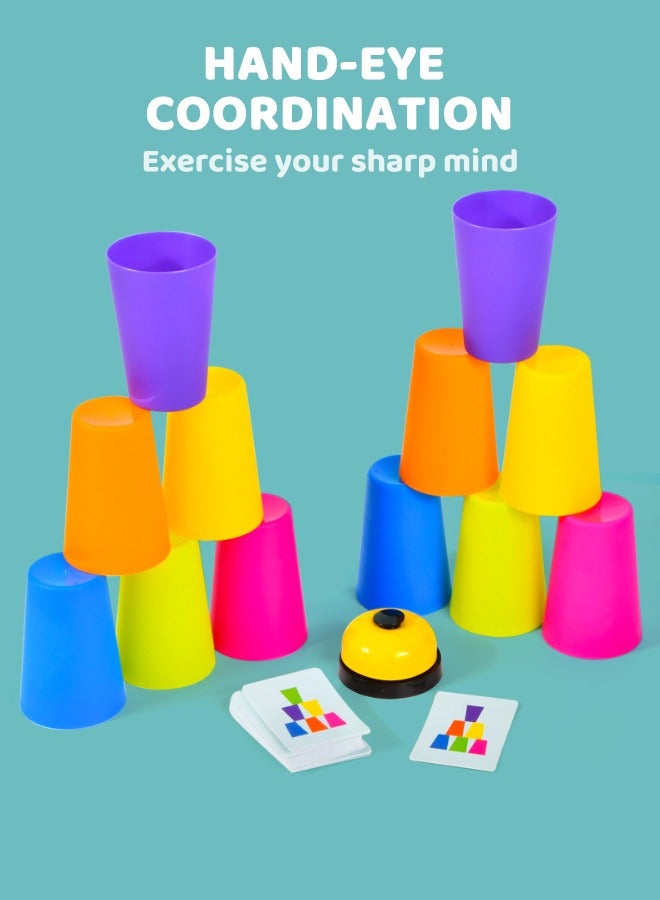 Stacking Cup Battle Toy Set with 50 Cards & Bell – Early Learning Educational Toy for Kids, Enhances Cognitive Skills, Hand-Eye Coordination & Social Interaction - Image 2