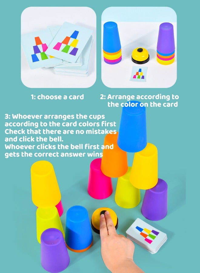 Stacking Cup Battle Toy Set with 50 Cards & Bell – Early Learning Educational Toy for Kids, Enhances Cognitive Skills, Hand-Eye Coordination & Social Interaction - Image 3
