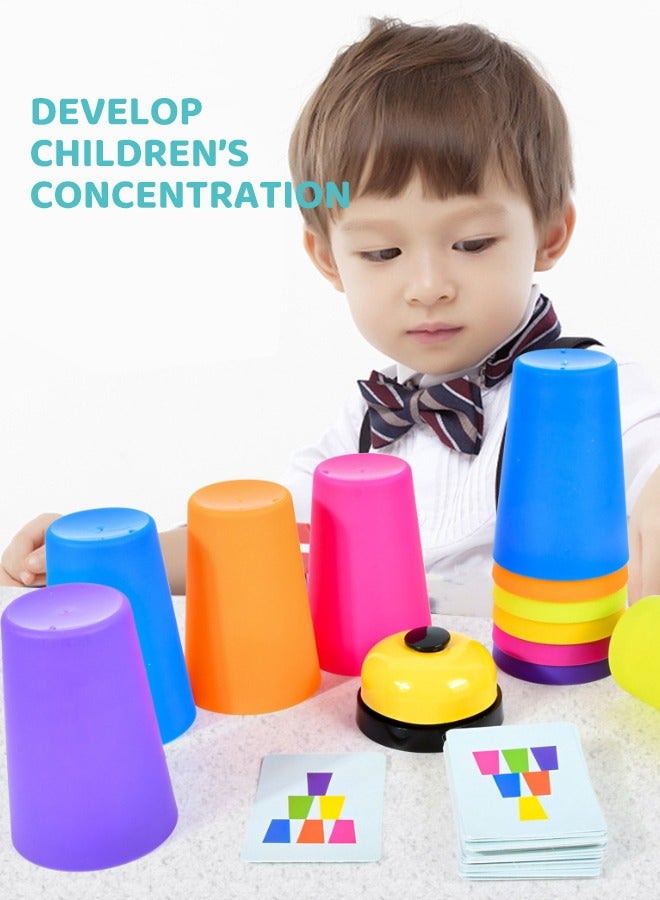 Stacking Cup Battle Toy Set with 50 Cards & Bell – Early Learning Educational Toy for Kids, Enhances Cognitive Skills, Hand-Eye Coordination & Social Interaction - Image 5