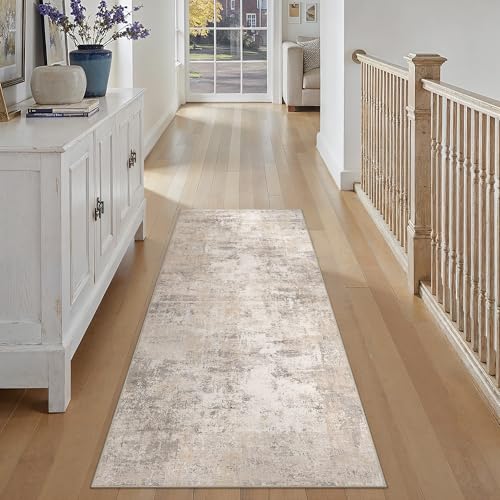 WondRg 2x6 Washable Runner Rug Beige Grey Abstract Hallway Kitchen Throw Rug Neutral Modern Non Slip Soft Low Pile Carpet for Bathroom Laundry Bedroom Living Room - Image 4