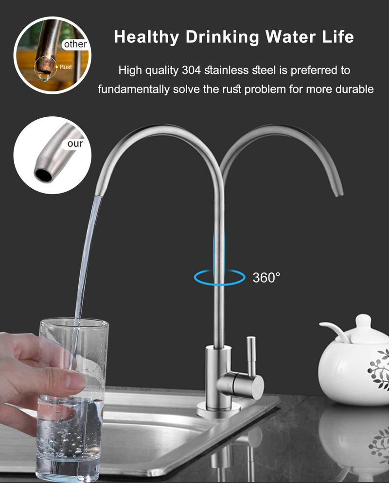 Gonabos Drinking Water Faucet for Kitchen,100% Lead-Free Reverse Osmosis Faucets,Stainless Steel Kitchen Filtered Water Faucets,Brushed Nickel RO Faucet with Longer Thread Pipe - Image 2