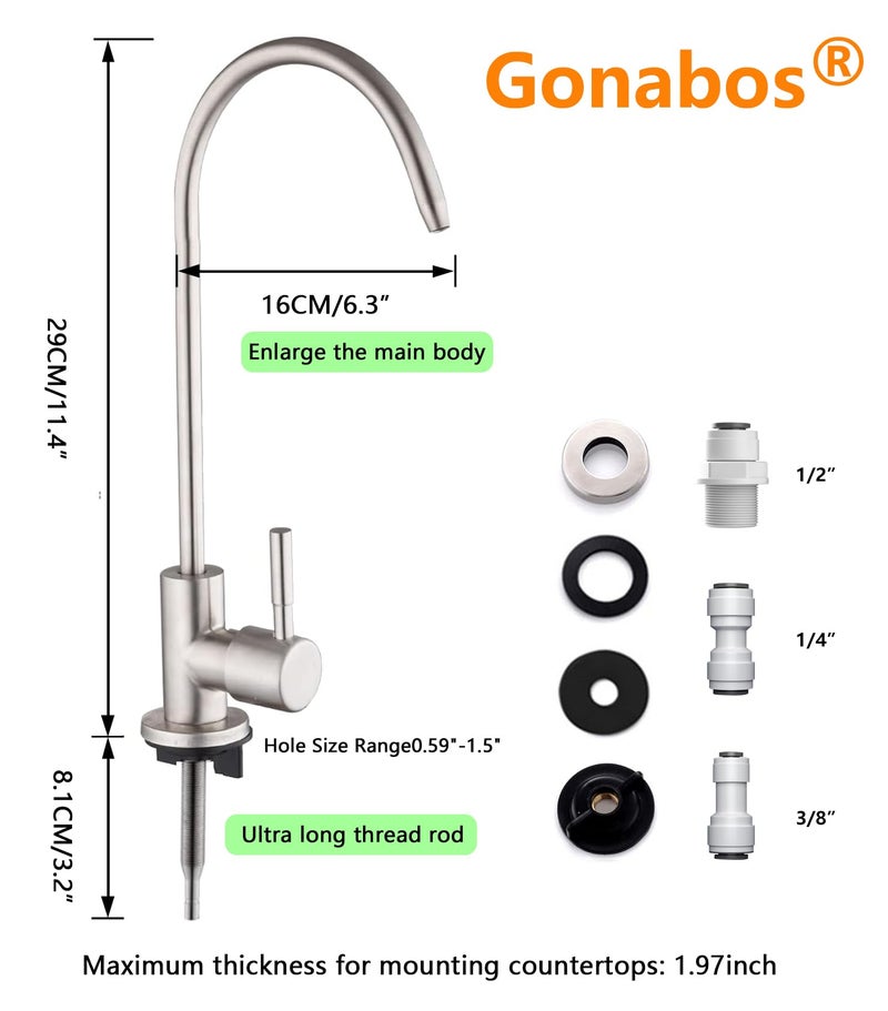 Gonabos Drinking Water Faucet for Kitchen,100% Lead-Free Reverse Osmosis Faucets,Stainless Steel Kitchen Filtered Water Faucets,Brushed Nickel RO Faucet with Longer Thread Pipe - Image 4