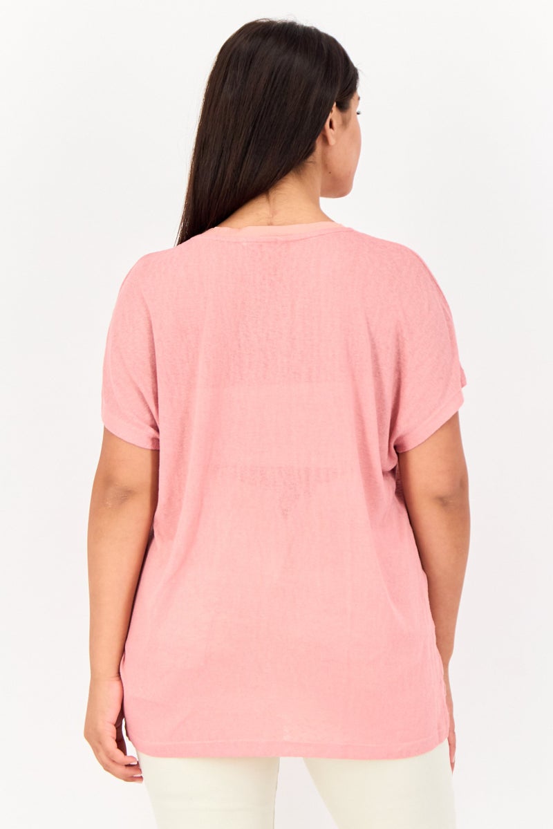 ONLY Women Round Neck Short Sleeves Embroidered Top, Old Rose - Image 3
