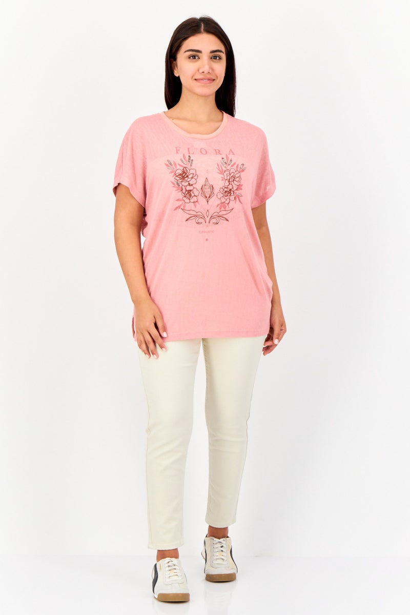 ONLY Women Round Neck Short Sleeves Embroidered Top, Old Rose - Image 4