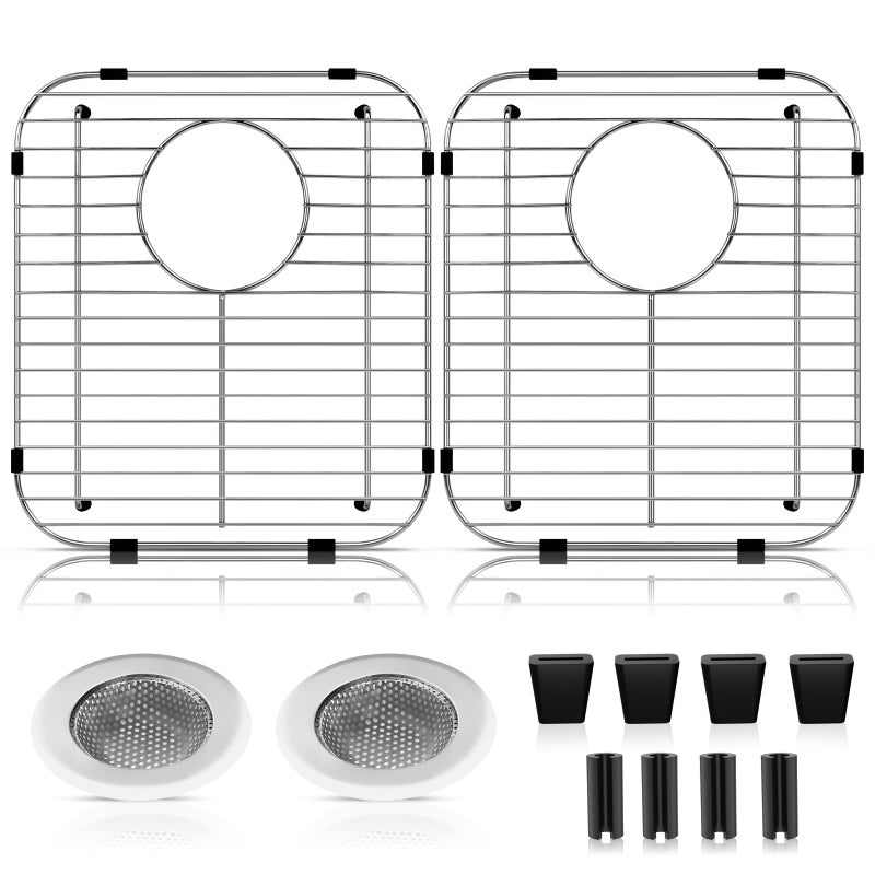 ARLBA 2 Pack 304 Stainless Steel Sink Protectors for Kitchen Sink with Rear Drain Hole132x115x125 Kitchen Sink Grid Universal SinkGrate SinkRack for Bottom of Sink with 2Pack SinkStrainers