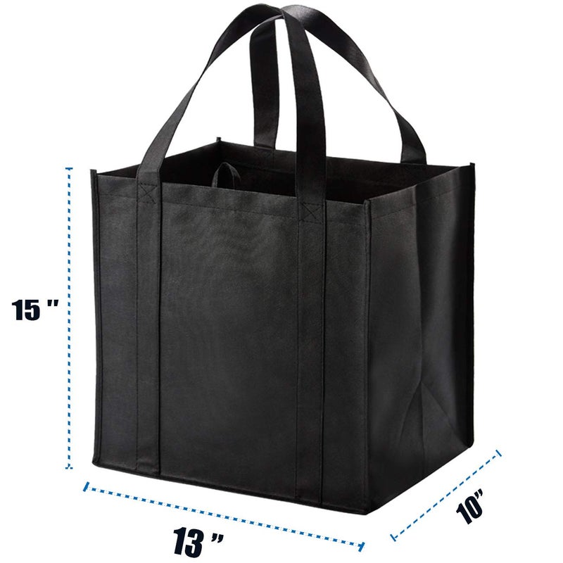 NERUB Set of 10 Reusable Grocery Bags Heavy Duty Shopping Bags Large Grocery Totes with Reinforced Bottom Super Sturdy Handles, Black - Image 2