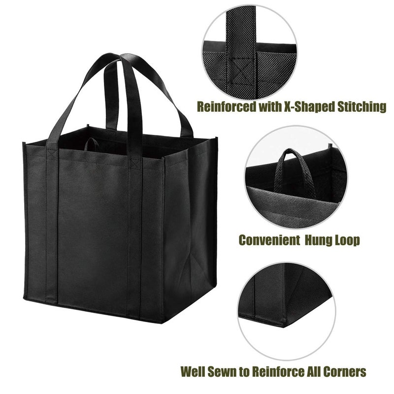 NERUB Set of 10 Reusable Grocery Bags Heavy Duty Shopping Bags Large Grocery Totes with Reinforced Bottom Super Sturdy Handles, Black - Image 3