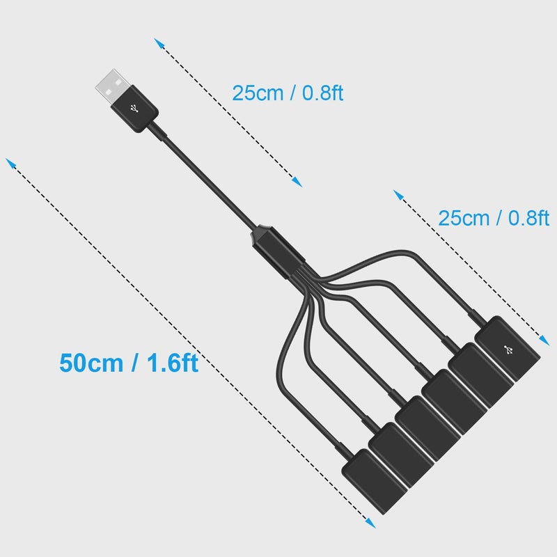 دوتك كابل تقسيم USB من ذكر A إلى 6 إناث بطول 1.65 قدم/50 سم، مقسم USB Y يدعم الشحن ونقل البيانات للتلفزيون، لوحة المفاتيح، اللابتوب (1 إلى 6) - Image 3