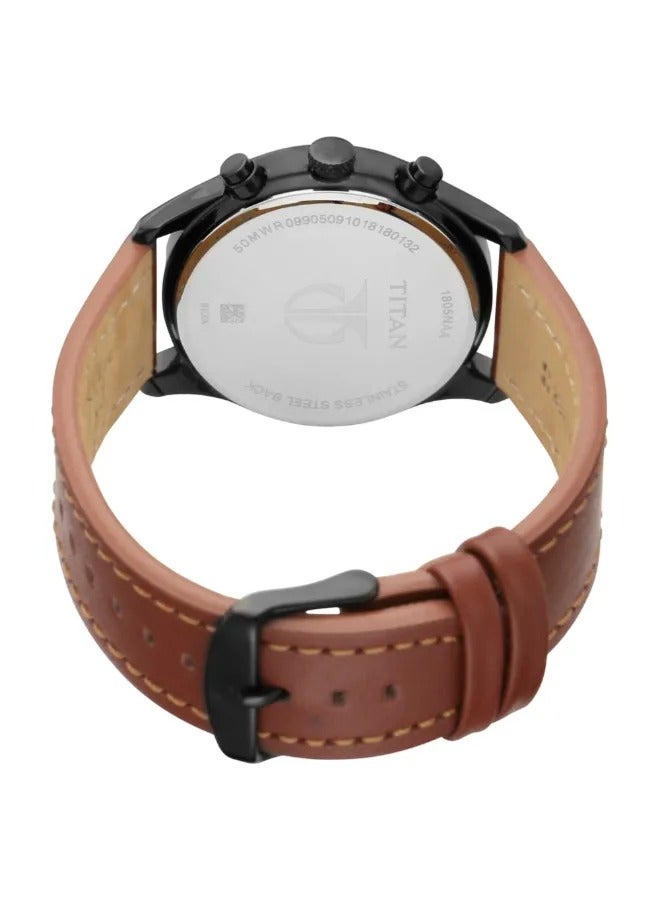 Titan Quartz Multifunction Watch for Men Black Dial With Leather Strap - Image 3