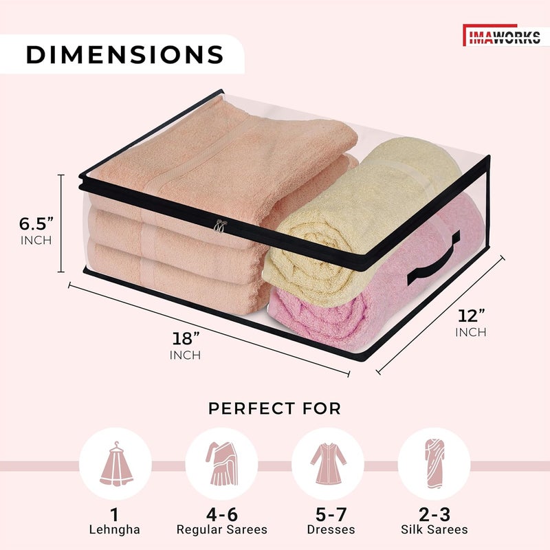 IMAWORKS Transparent Plastic Clothes Storage Bag (Pack of 6) | Clothes Organiser for Wardrobe | Saree Covers with zip |Saree Organizer for Wardrobe | Saree Covers for Storage, 12 Inch, 6.5 Inch - Image 2