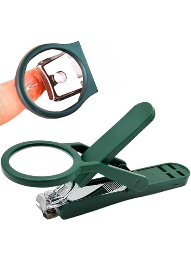 Nail Clipper with Magnifier for Seniors, Nail Cutter with Magnifying Glass, Heavy Duty, Stainless Steel, Deep Green - Image 1