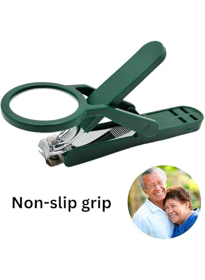 Nail Clipper with Magnifier for Seniors, Nail Cutter with Magnifying Glass, Heavy Duty, Stainless Steel, Deep Green - Image 4
