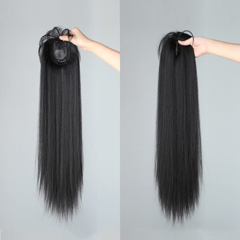 LesafeV 50cm Long Seamless Nature Look Clip in Hairpiece with Side-Fringe Extension Forehead Topper for Women with Thinning Hair Straight Black - Image 4