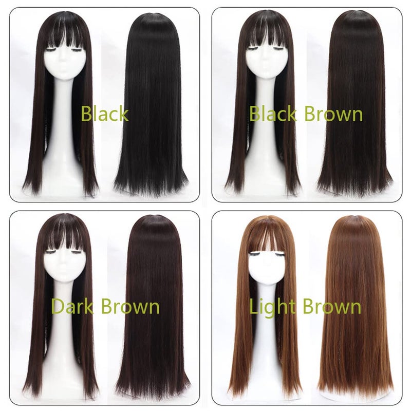 LesafeV 50cm Long Seamless Nature Look Clip in Hairpiece with Side-Fringe Extension Forehead Topper for Women with Thinning Hair Straight Black - Image 5