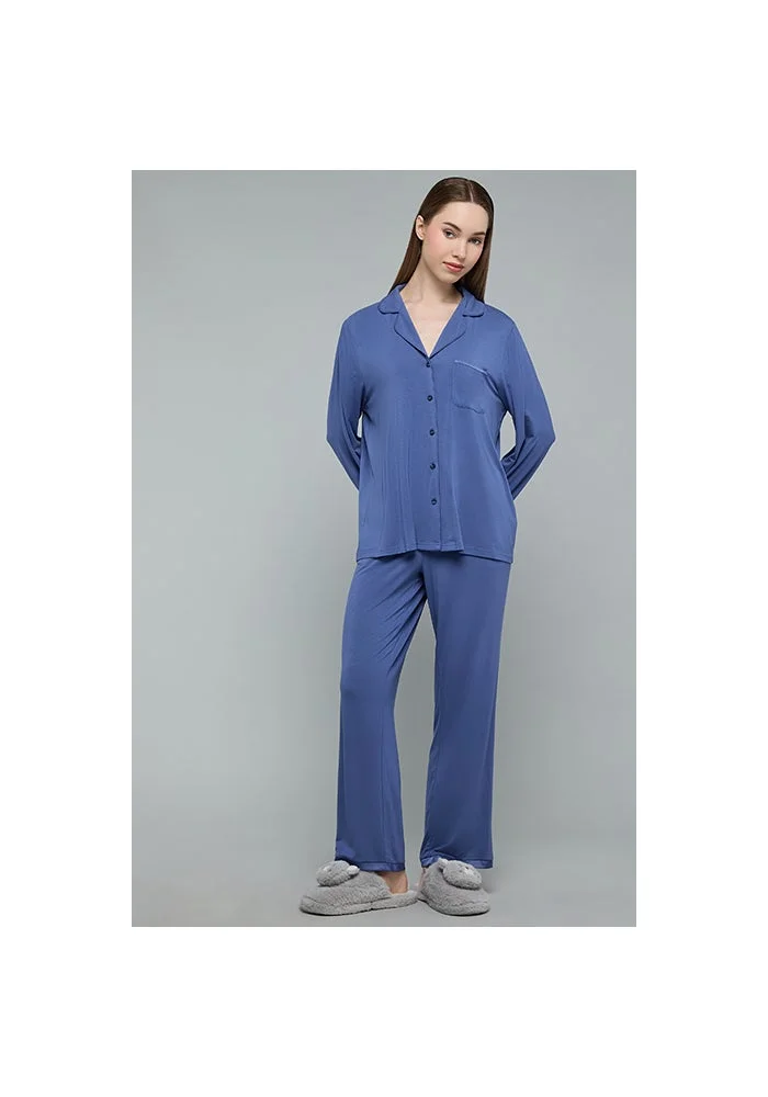 أر أند بي Solid Lapel Collar Pyjama Set