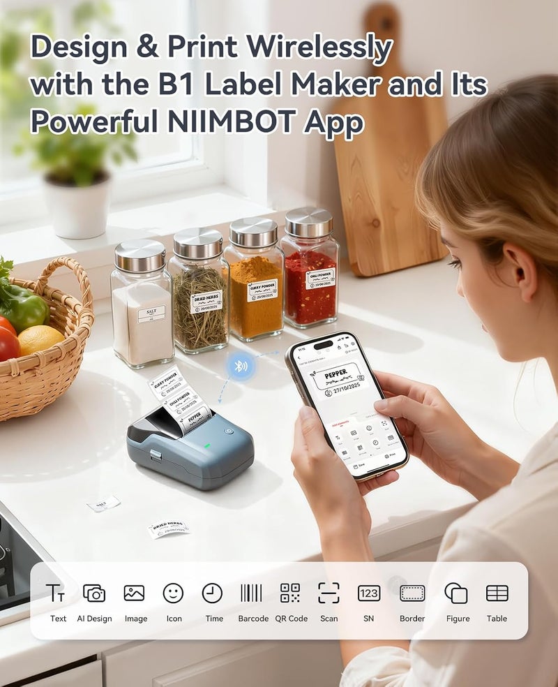 B1 2 Inch Label Maker with 1 Roll Free Tape 2 inches Width Business Price Gun Thermal Label Printer Shipping Label Tag Writer for Home Office Organization Commercial Use - Image 2
