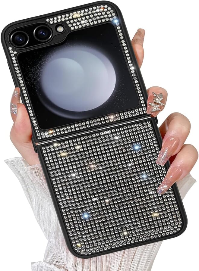 Next Store Compatible with Samsung Galaxy Z Flip 5 Case for Women Girls, Sparkly Glitter Anti-Slip Shockproof Full Protection Flip Case, Stylish Sparkle Design (Black)