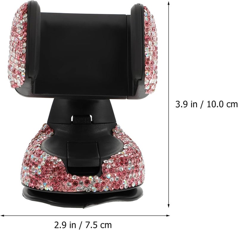 Lurrose Car Phone Holder with Rhinestone Design, Diamond Encrusted GPS Holder for Car Dashboard, Mobile Phone Stand Compatible with Navigation, Bling Pink Auto Mount for Women - Image 2
