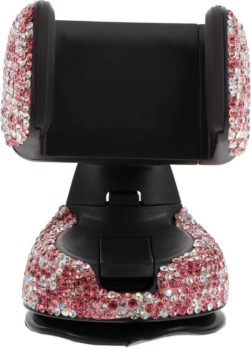 Lurrose Car Phone Holder with Rhinestone Design, Diamond Encrusted GPS Holder for Car Dashboard, Mobile Phone Stand Compatible with Navigation, Bling Pink Auto Mount for Women - Image 1
