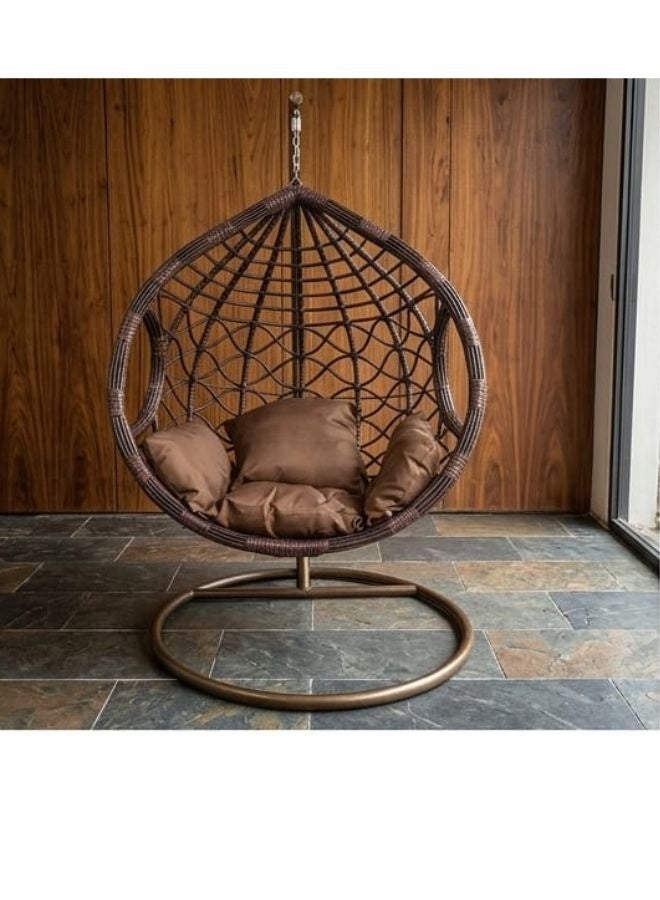 SUNLIT HOME Outdoor Hanging Egg Chair with Stand – Luxury Brown Swing Chair with Cushion – Balcony & Garden Patio Chair for Indoor Outdoor Use – Heavy Duty Steel Frame - Image 4