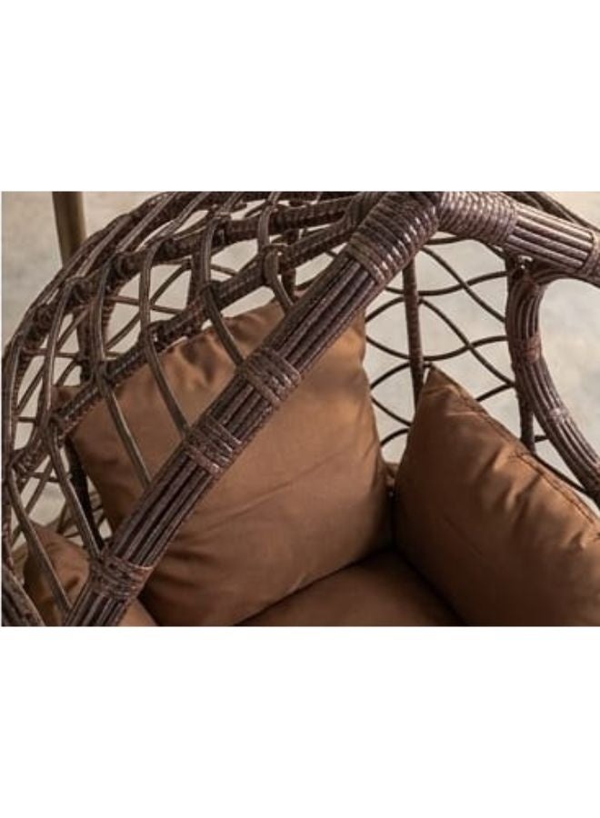 SUNLIT HOME Outdoor Hanging Egg Chair with Stand – Luxury Brown Swing Chair with Cushion – Balcony & Garden Patio Chair for Indoor Outdoor Use – Heavy Duty Steel Frame - Image 2