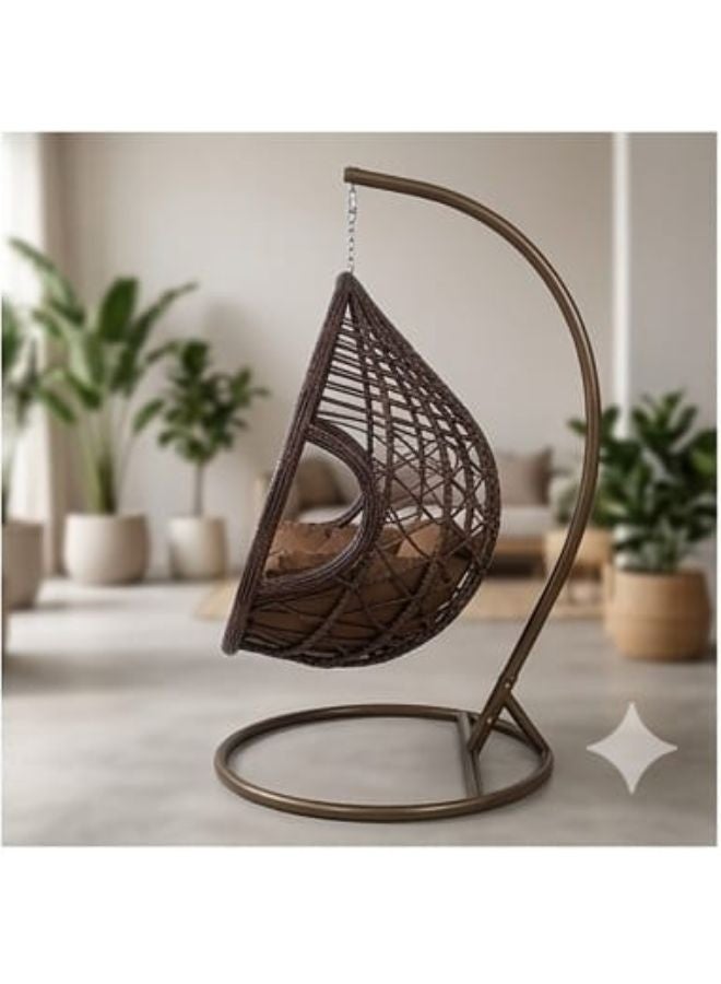 SUNLIT HOME Outdoor Hanging Egg Chair with Stand – Luxury Brown Swing Chair with Cushion – Balcony & Garden Patio Chair for Indoor Outdoor Use – Heavy Duty Steel Frame - Image 5