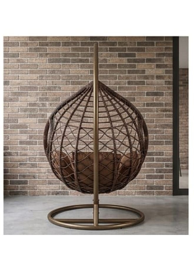 SUNLIT HOME Outdoor Hanging Egg Chair with Stand – Luxury Brown Swing Chair with Cushion – Balcony & Garden Patio Chair for Indoor Outdoor Use – Heavy Duty Steel Frame - Image 3