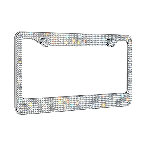 Crystal Bling License Plate Frames for Women  1 Pack Handcrafted Acrylic Bedazzled Cover Clear Crystal Stainless Steel Girly Queen Sparkle License Plate Frame Cute Diamond Shiny Black Sparkly Cover