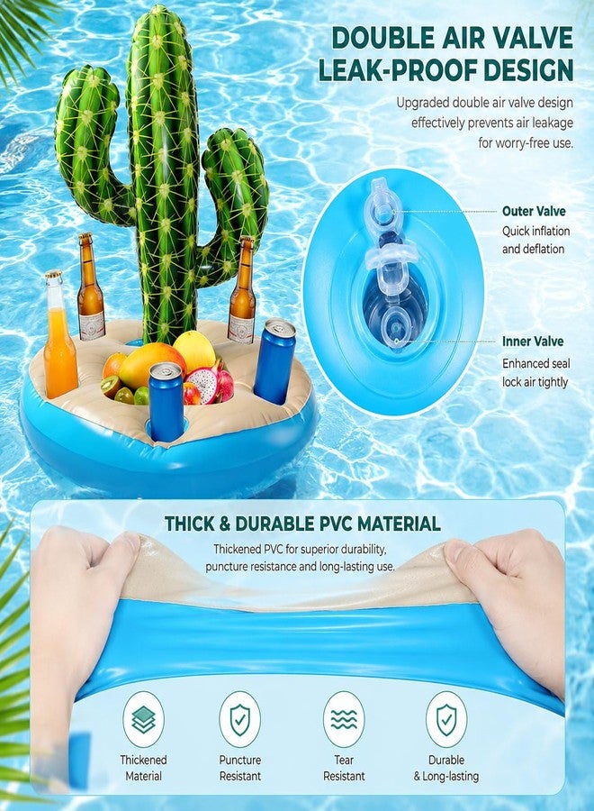 WUEURU 37" Pool Float Drink Holder, Inflatable Cactus Cooler, Floating Ice Bucket with Cup Holders, Reusable Chiller for Summer Pool Beach Hawaiian Luau Birthday Party Supplies - Image 5